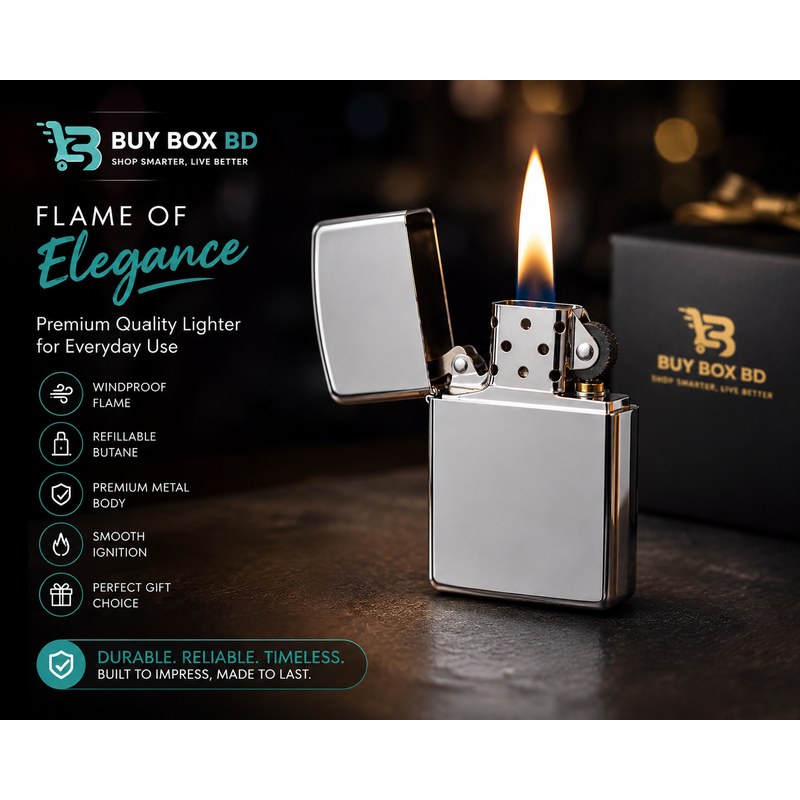 Luxury Classic Silver Metal Lighter Windproof Refillable Pocket Oil Lighter for Men ( Buy Box BD )