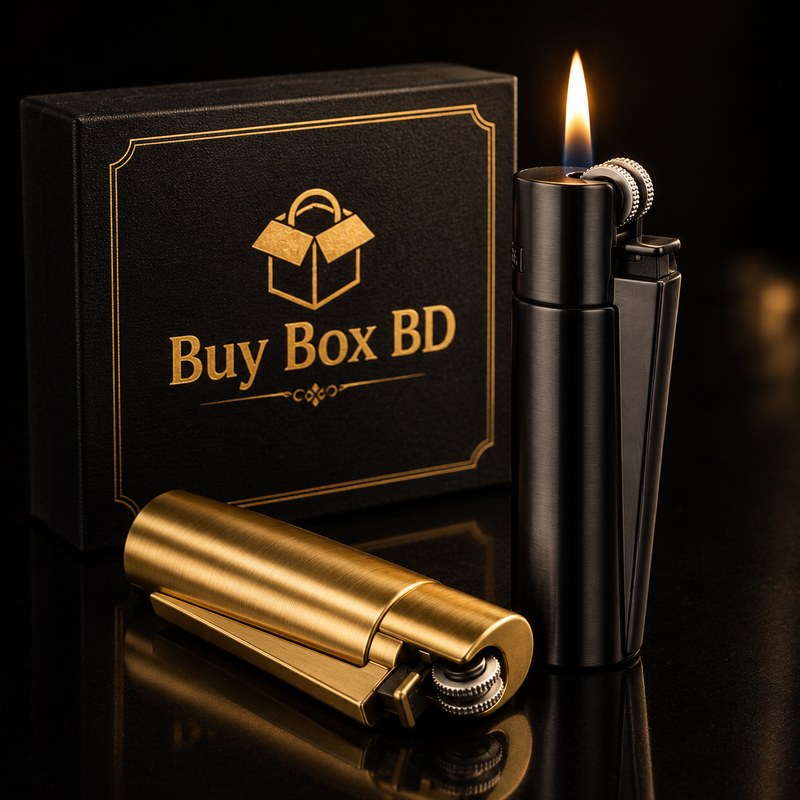 Clipper Style Metal Butane Lighter | Premium Refillable Windproof Cigarette Lighter | Luxury Gold & Black Metal Pocket Lighter | Gift Box Edition