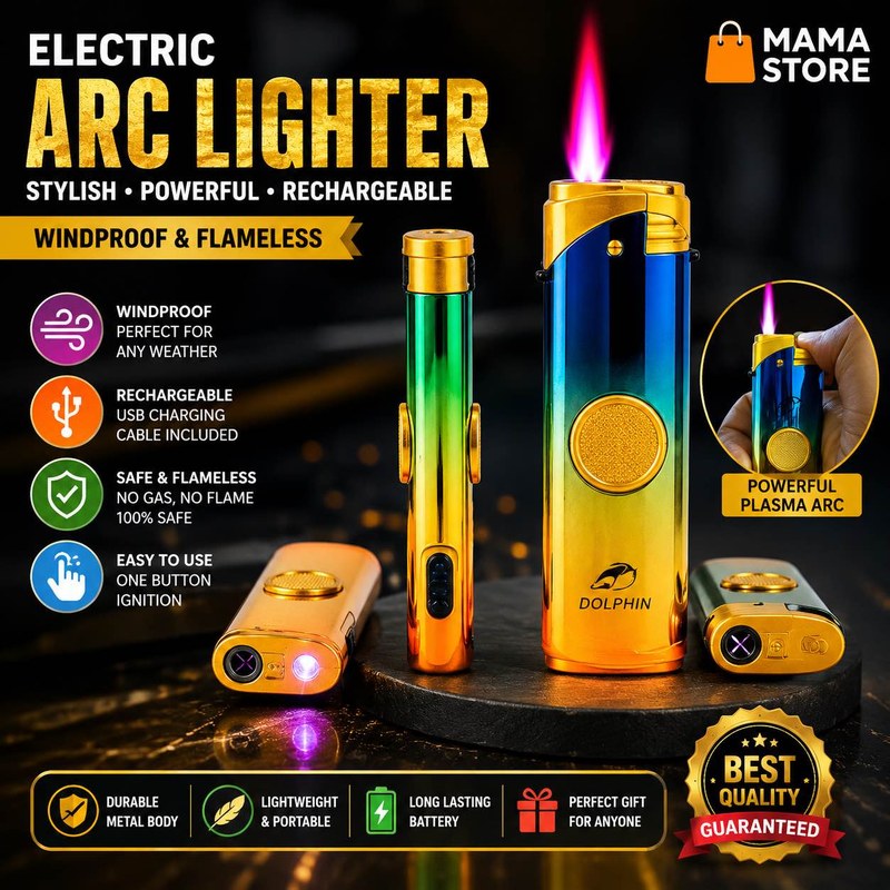 Premium USB Rechargeable Electric Arc Lighter | Windproof Flameless Plasma Lighter | Metal Body | Multi Color MAMA Store