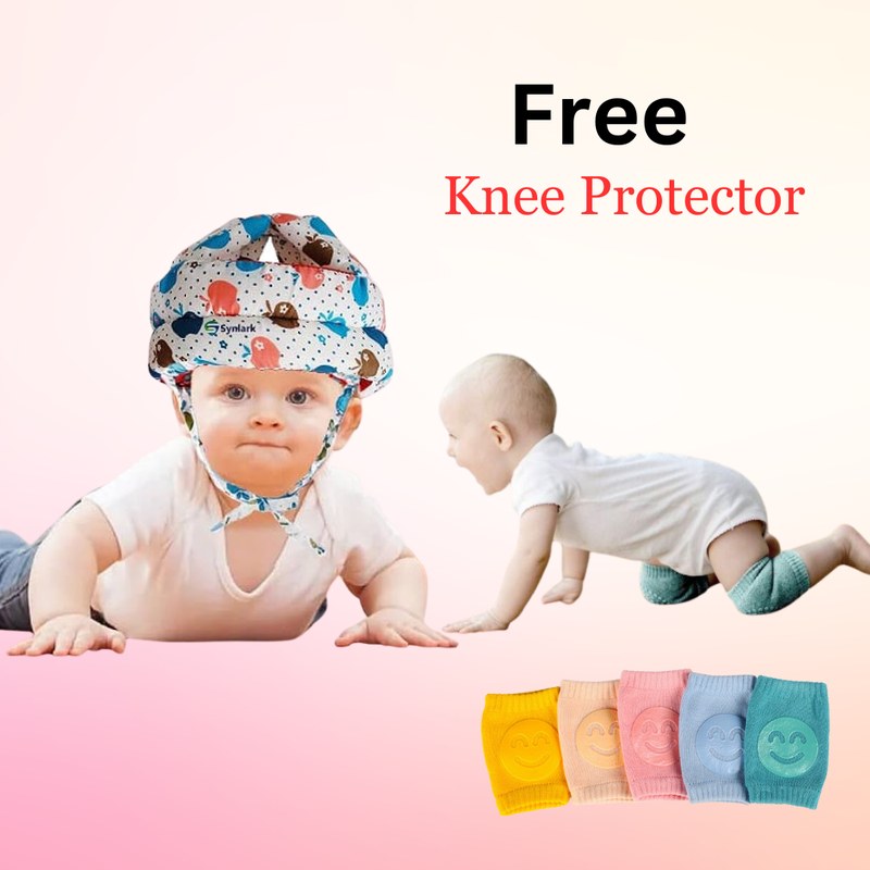 Baby Safety Helmet Infant Toddler Breathable & Adjustable Head Cushion| Kids or baby safety Cap and Knee Protector free