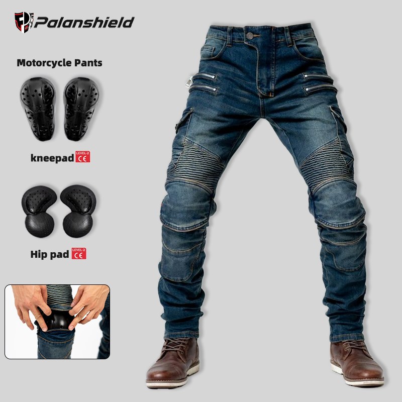 New Double Zipper Metal Style Motocross Moto Trousers Men For Woman Outdoor Riding Jeans Protective Gear Motorcycle Pants