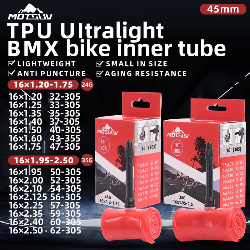 MOTSUV Bicycle TPU Inner Tube Camera Tyre Cycling โ305 16โ 16x1.2-1.75 1.95-2.5 16 Inch 32-62-305 2.25 Tire BMX Bike Pneu Parts